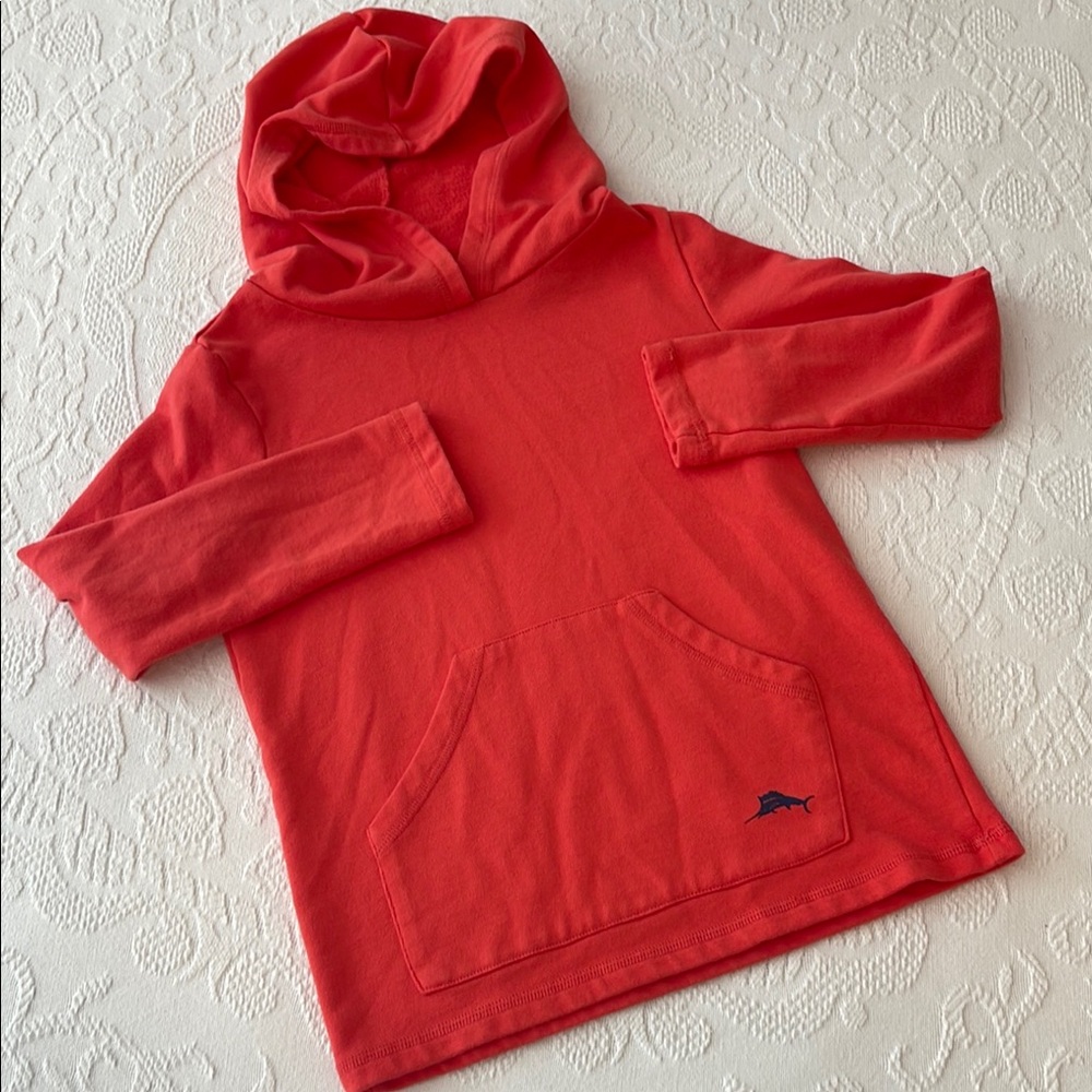 Tommy Bahama Kids Reddish-Orange Hooded Sweatshirt Front Pocket Size Small